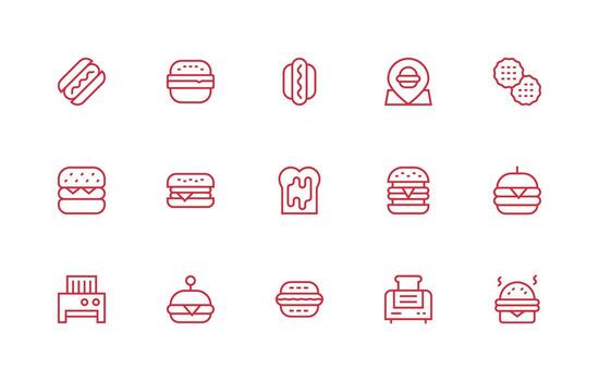 Sandwich Visual Pack containing 15 Regular Line Icons All Device Compatible Icon Set vector