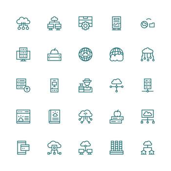 25 Medium Stroke Outline Icons for Hosting Graphics Icon Set for Apps vector