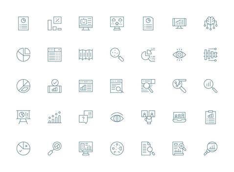 datos análisis icono conjunto con 35 ligero línea gráficos escalable íconos para multiplataforma interfaces vector
