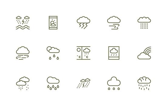 Stormy Visual Pack containing 15 Regular Line Icons Complete Icon Set for Mobile Apps vector