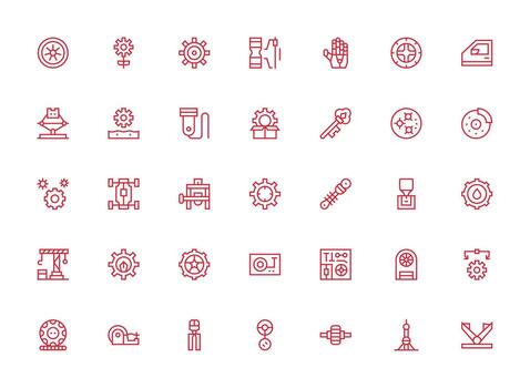 35 íconos para mecanismo en regular limpiar línea formato línea icono colección vector