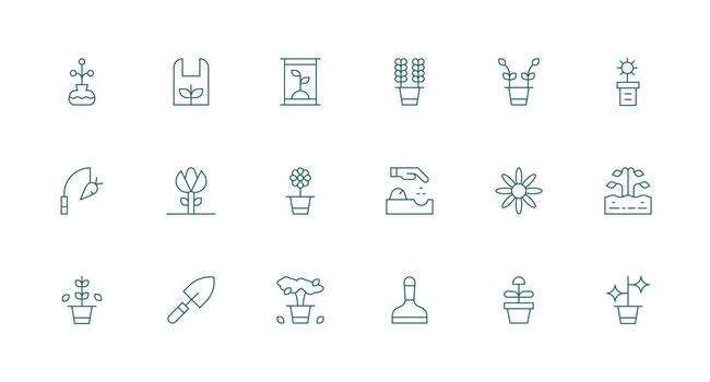 Gardening featuring 18 Icons in Minimal Line Design Fully Editable Icon Set for Web vector