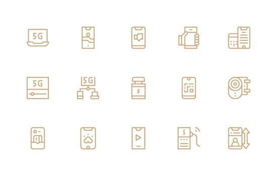 Regular Line Style Smartphone Icons with 15 Vectors Complete Icon Set for Mobile Apps