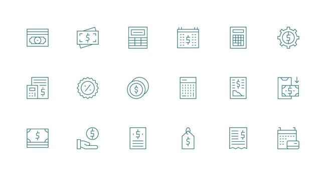 gastos icono conjunto con 18 mínimo línea gráficos limpiar icono conjunto icono paquete para ui proyectos vector