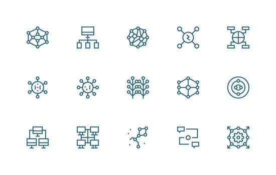 Nodes including 15 Regular Line Illustrations User Interface Icons for Digital Products vector