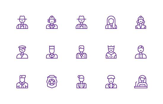 Authority Figure Set with 15 Regular Line Icons Clear and Concise Icon Set Collection vector