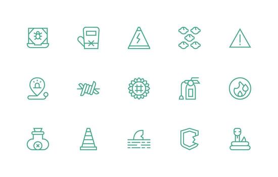 Regular Line Style Danger Icons with 15 Vectors Functional Icon Series