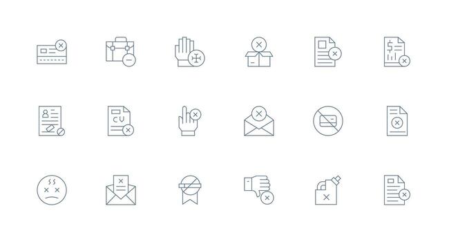 18 Not Accepted Icons in Minimal Line Aesthetic Interface Icons for Daily Use vector