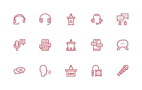 Talk Icon Set with 15 Regular Line Graphics Icons Built for Visual Consistency Pack vector
