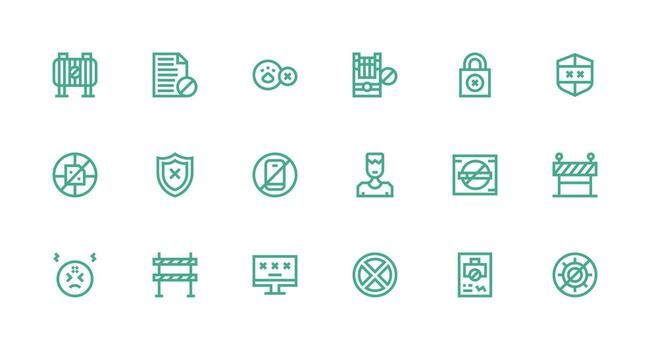 Strong Stroke Line Style Access Denied Icons with 18 Vectors Detailed Icon Collection for Design Systems