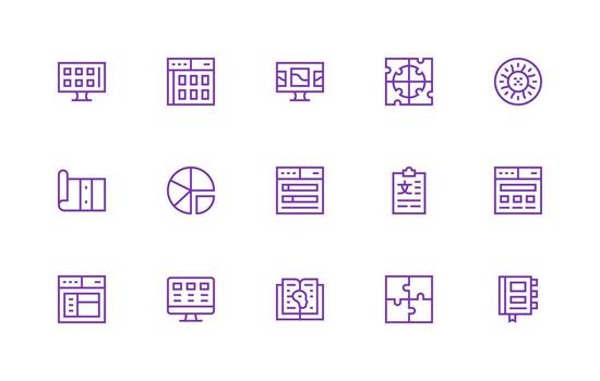 Sections Set with 15 Regular Line Icons Organized Glyph Icons for Fast Design vector