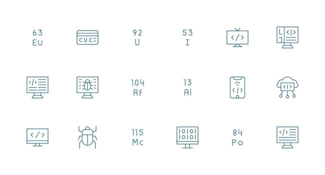 Code Icon Collection with 18 Minimal Line Designs Simplified Icon Pack for Visual Tools vector