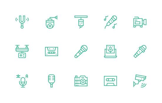15 Icons for Recording in Regular Line Format Optimized Icon Pack for Digital Products vector