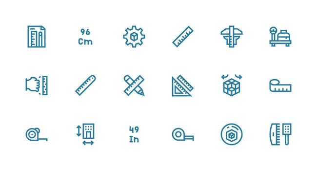 18 Icons for Dimension in Strong Stroke Line Format Interface Icon Collection vector