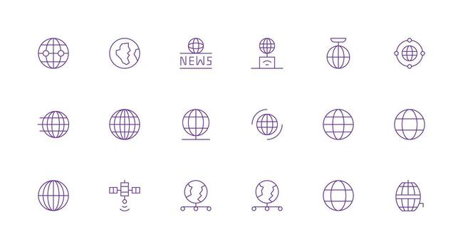 Global Communication Design Icons featuring 18 in Minimal Line Style Digital Product Icons for Fast Delivery vector