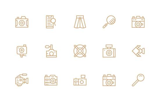 15 Icons for Lens in Regular Line Format Organized Glyph Icons for Fast Design vector