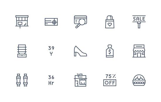 15 regular línea diseños para Al por menor íconos limpiar icono conjunto icono paquete para ui proyectos vector