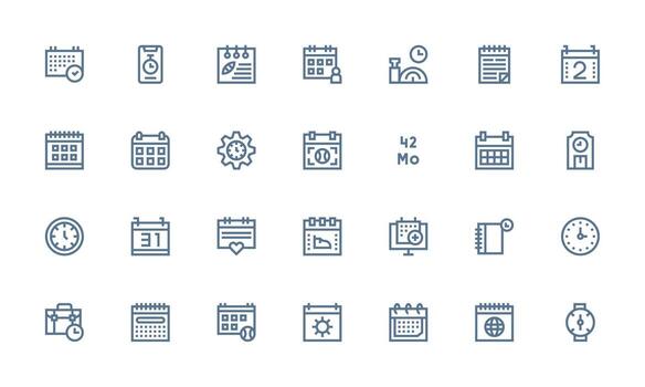 28 íconos para calendario en negrita línea formato limpiar icono conjunto icono paquete para ui proyectos vector