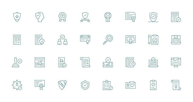 Validated Design Icons featuring 32 in Thin Line Style Standard Icon Pack vector