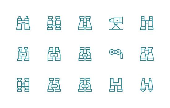 Spotting Scope Visual Pack containing 15 Regular Line Icons Functional Icon Series vector
