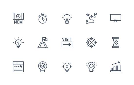 Regular Line Style Progress Indicator Icons with 15 Vectors Glyph Icon Series