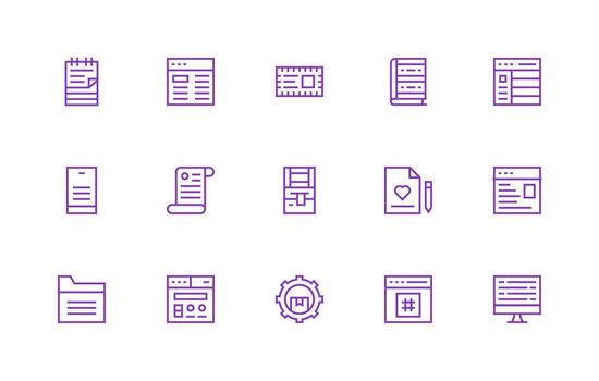 regular línea íconos desde contenido administración conjunto con 15 vectores diseño icono paquete