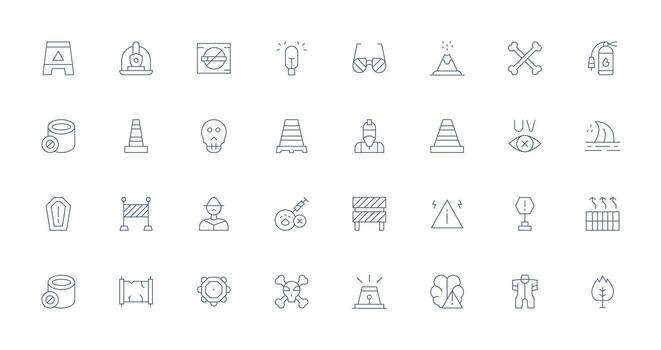 32 Delgado línea estilo íconos desde peligro colección completar icono haz para web diseño vector