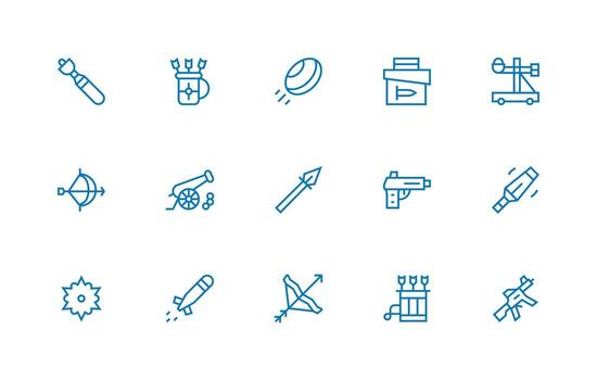 Projectile including 15 Regular Line Illustrations Responsive Icon Set for Flexible Layouts vector