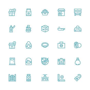 Medium Stroke Outline Style Closed Icons with 25 Vectors Basic Icon Series
