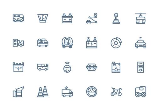 Vehicle Design Icons featuring 24 in Thick Line Line Style Clean Icon Set Icon Pack for UI Projects vector