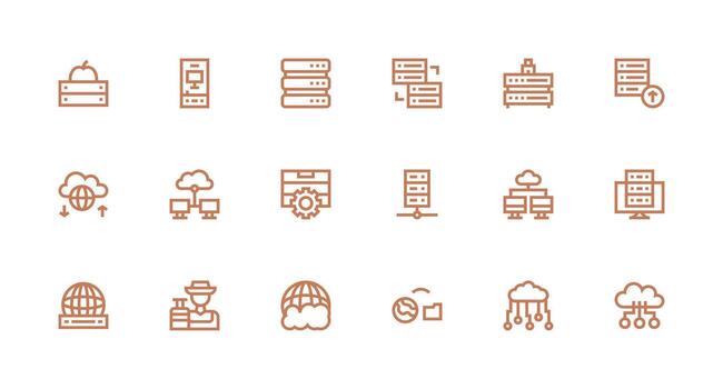 Hosting Set with 18 Strong Stroke Line Icons Icon Set for Apps vector