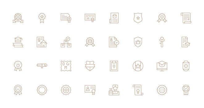 32 Delgado línea íconos para Certificación gráficos neutral estilo íconos para ninguna proyecto vector