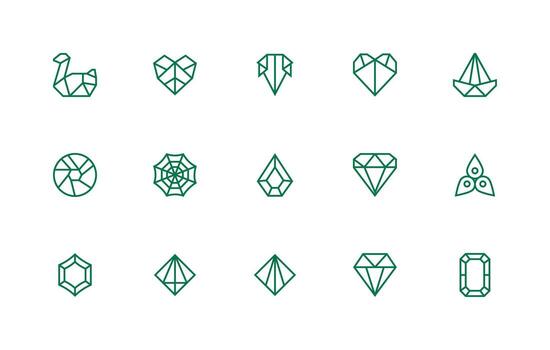 Regular Line Style Faceted Icons with 15 Vectors Dashboard Icon Series