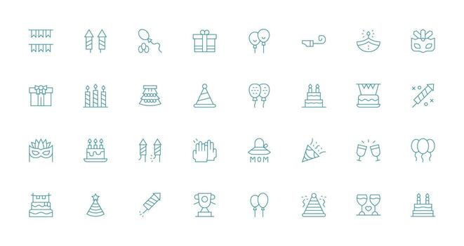 Celebration Icon Set with 32 Thin Line Icons Scalable Icons for Cross-Platform Interfaces vector