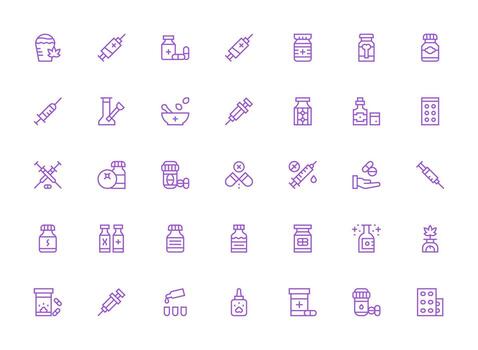 Drug Design Icons featuring 35 in Regular Clean Line Style UI Icon Set vector