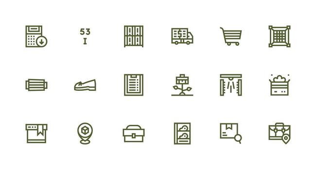 Inventory Icon Set with 18 Strong Stroke Line Graphics Full Icon Library for UI Designers vector