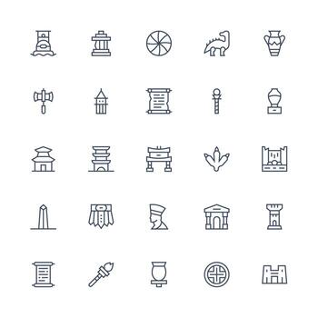 Medium Stroke Outline Style Ancient Icons with 25 Vectors Icon Pack for UI