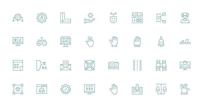 Interface Icon Set with 32 Thin Line Graphics Clean Icon Collection for Web Use vector