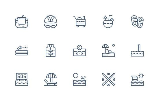15 regular línea vectores para piscina tema sensible icono conjunto para flexible diseños