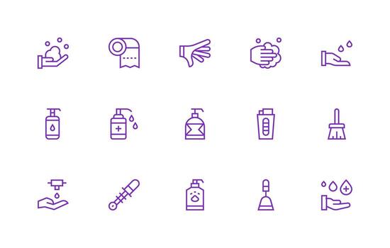 Regular Line Style Sanitation Icons with 15 Vectors Neutral Style Icons for Any Project