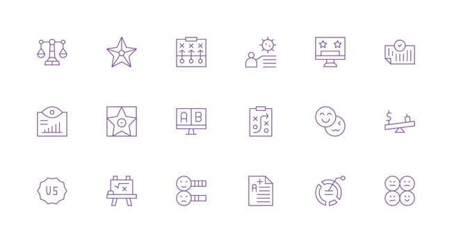evaluación diseño íconos presentando 18 en mínimo línea estilo limpiar icono conjunto icono paquete para ui proyectos vector