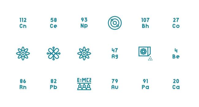 Strong Stroke Line Icons from Atomic Set with 18 Vectors Organized Icon Pack for Quick Access