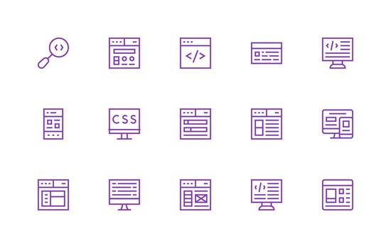 html incluso 15 regular línea ilustraciones sencillo íconos para interfaz y wireframes vector