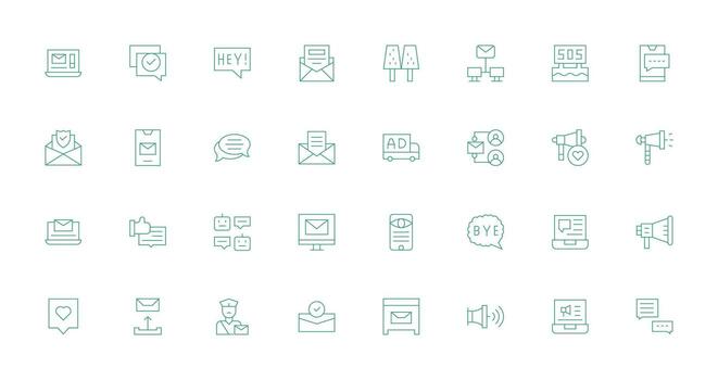 Message Design Icons featuring 32 in Thin Line Style Full Icon Library for UI Designers vector