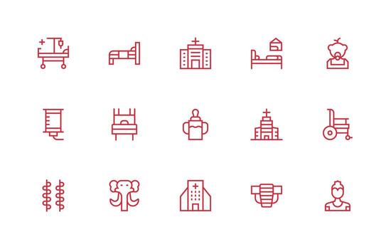 Nursing featuring 15 Icons in Regular Line Design Sharp Icons for Presentations vector