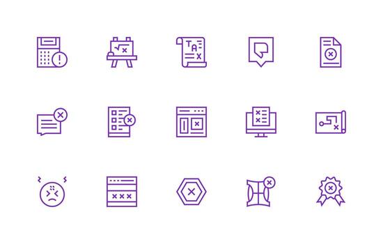 15 Incorrect Icons in Regular Line Aesthetic Full Icon Library for UI Designers vector