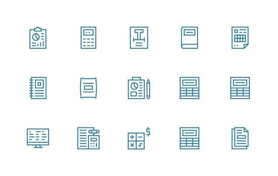 Spreadsheet Icon Collection with 15 Regular Line Designs Icon Pack for Various Themes vector