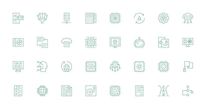 32 Thin Line Vectors for Data Processing Theme Flexible Icon System for Web Interfaces