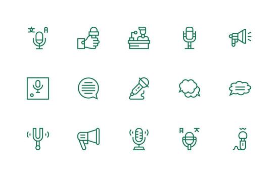 Speech Icon Set with 15 Regular Line Graphics Flat Icon Set vector