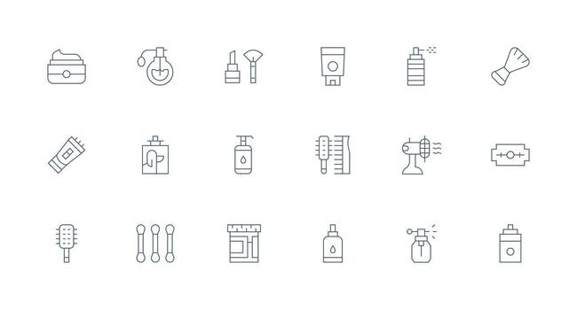 productos cosméticos icono colección con 18 mínimo línea diseños interfaz íconos para diario utilizar vector